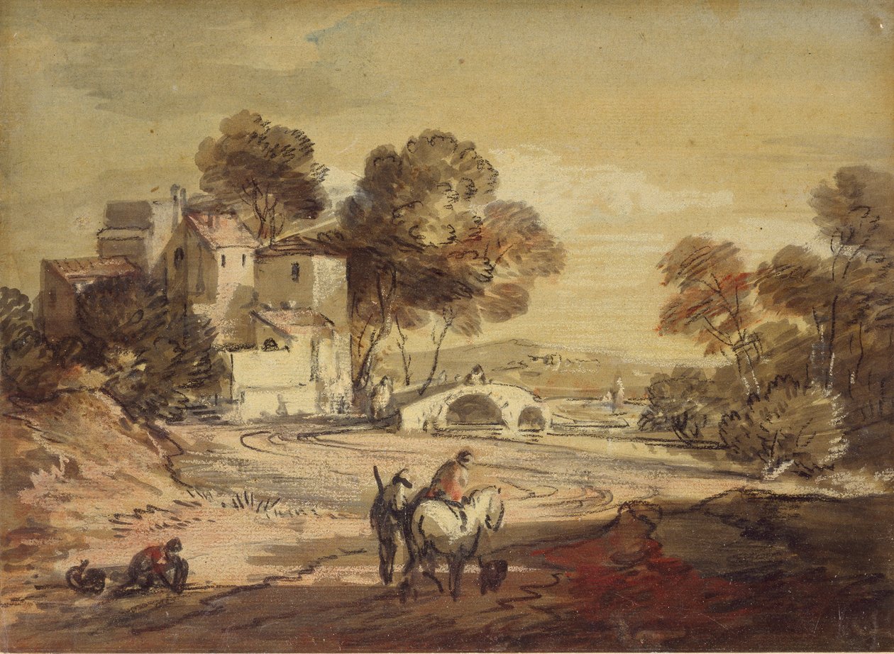 Włoski pejzaż z podróżnikami na krętej drodze, 1775-1779 autorstwa Thomas Gainsborough