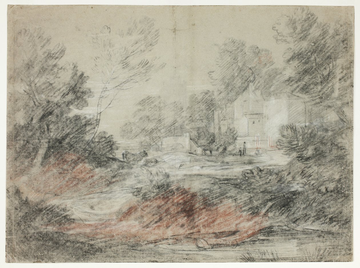 Krajobraz z budynkami nad strumieniem autorstwa Thomas Gainsborough