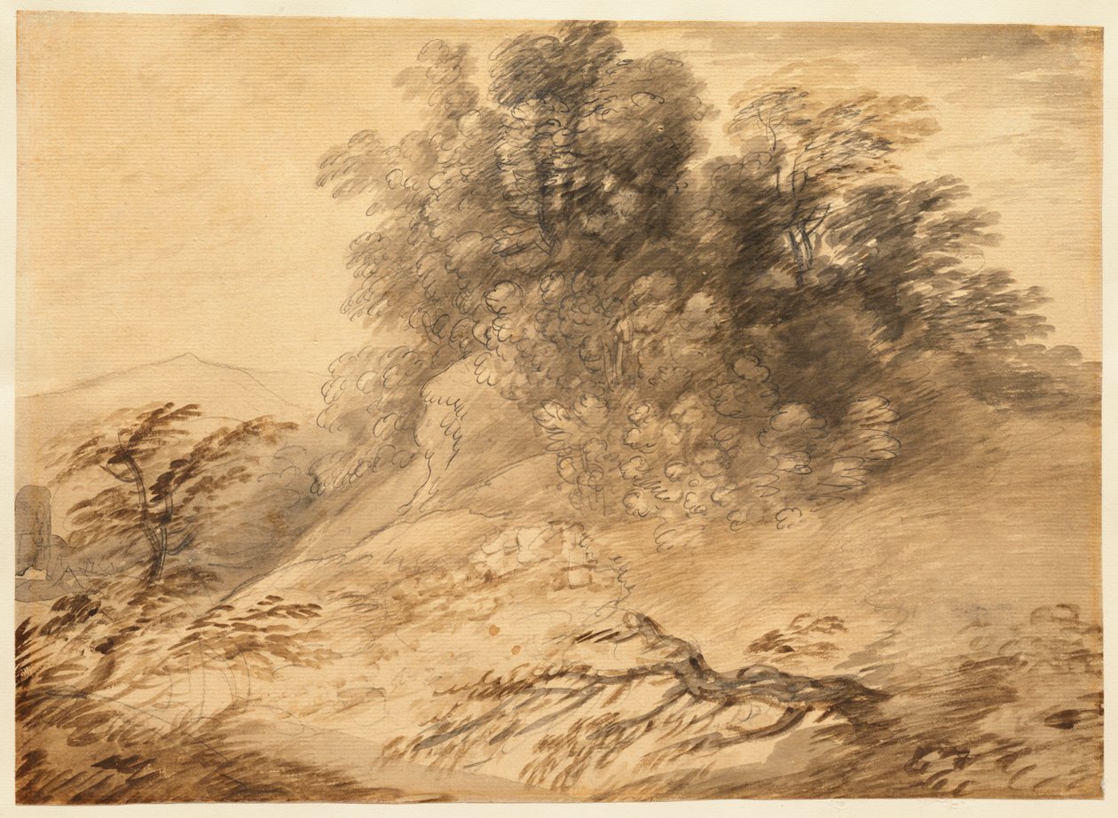 Landschaft mit einer Baumgruppe auf einem Hügel autorstwa Thomas Gainsborough