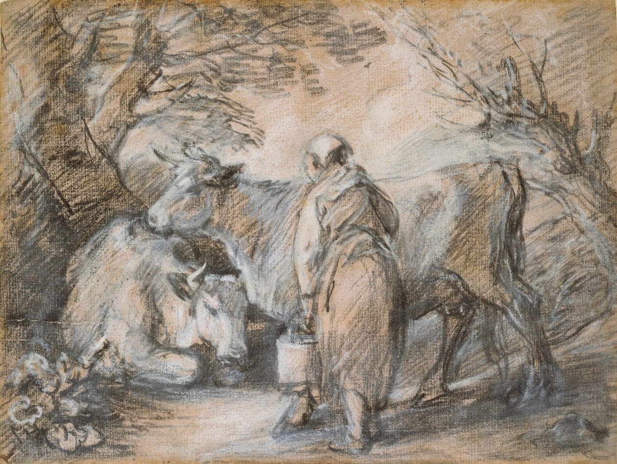 Dojarka z dwiema krowami, połowa XVIII wieku autorstwa Thomas Gainsborough