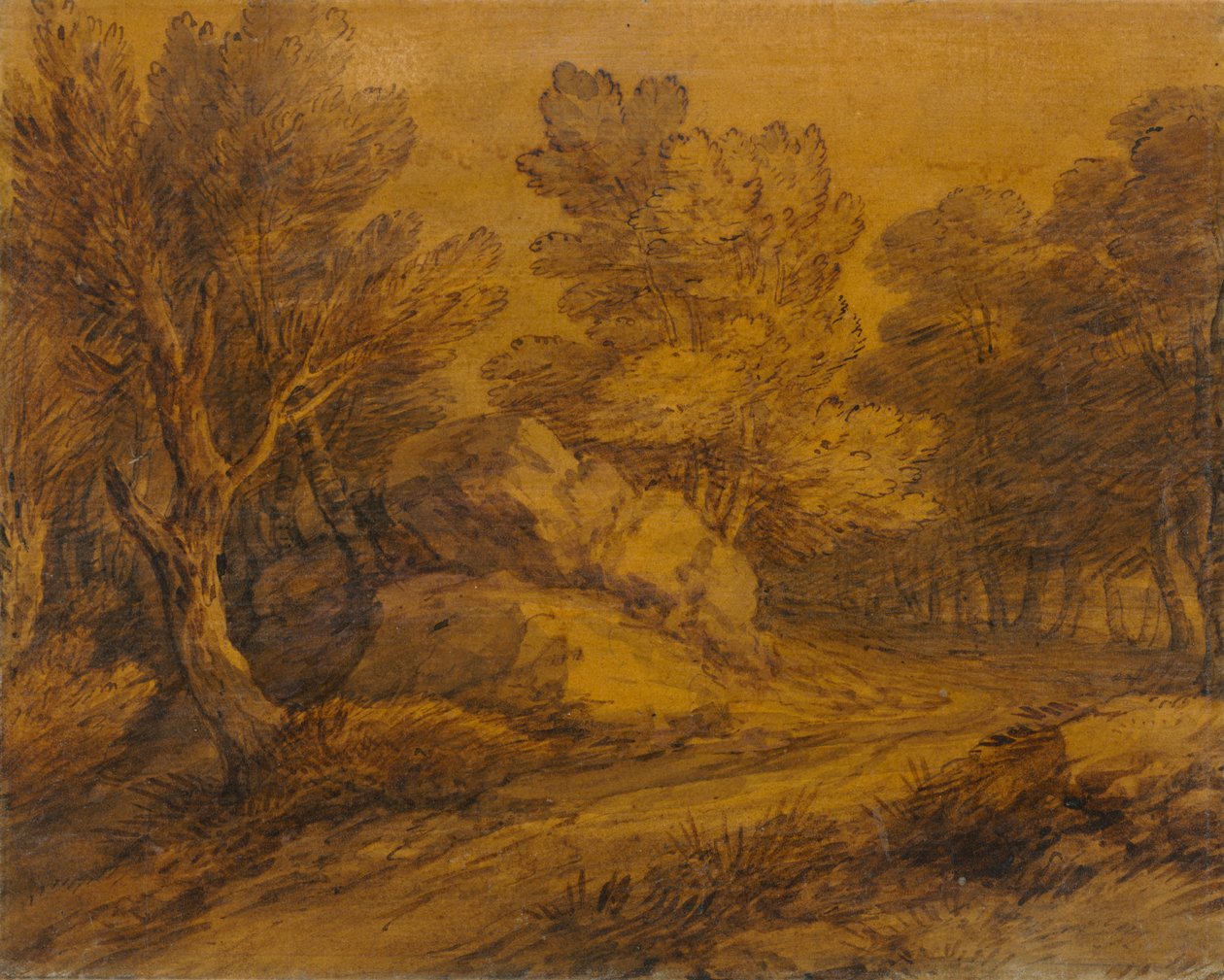 Scena z drogą wijącą się przez las autorstwa Thomas Gainsborough