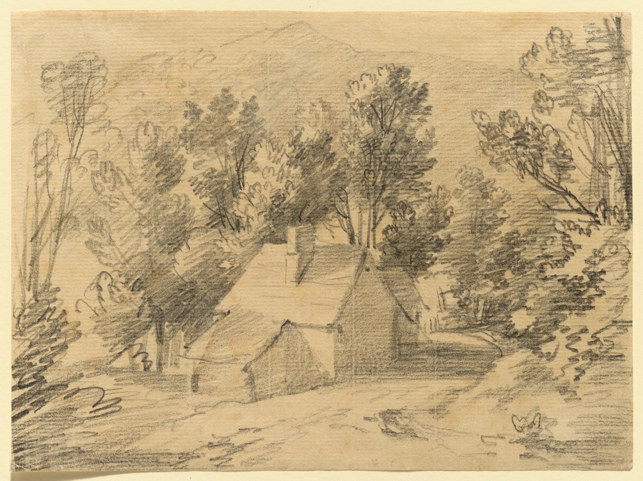 Studium domu i szopy w zalesionej dolinie autorstwa Thomas Gainsborough