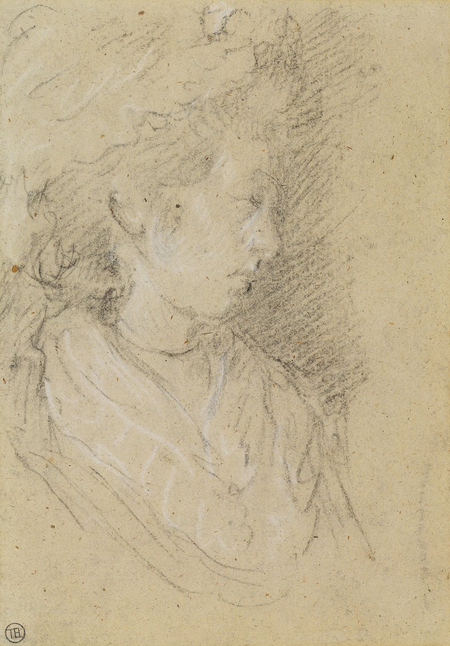 Studium kobiety w czapce Mob Cap (czarno-biała kreda na tkanym papierze) autorstwa Thomas Gainsborough