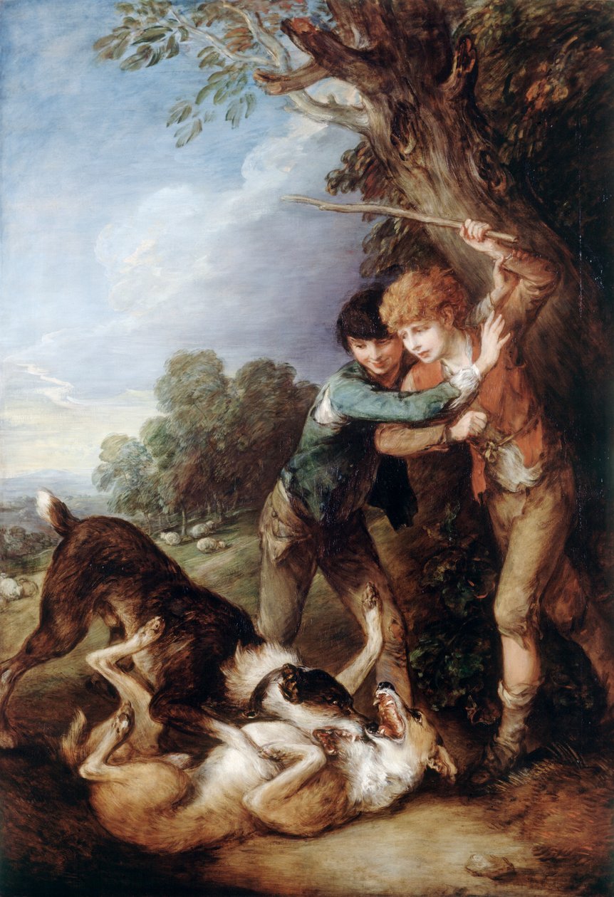 Dwóch pasterzy z walczącymi psami (olej na płótnie) autorstwa Thomas Gainsborough