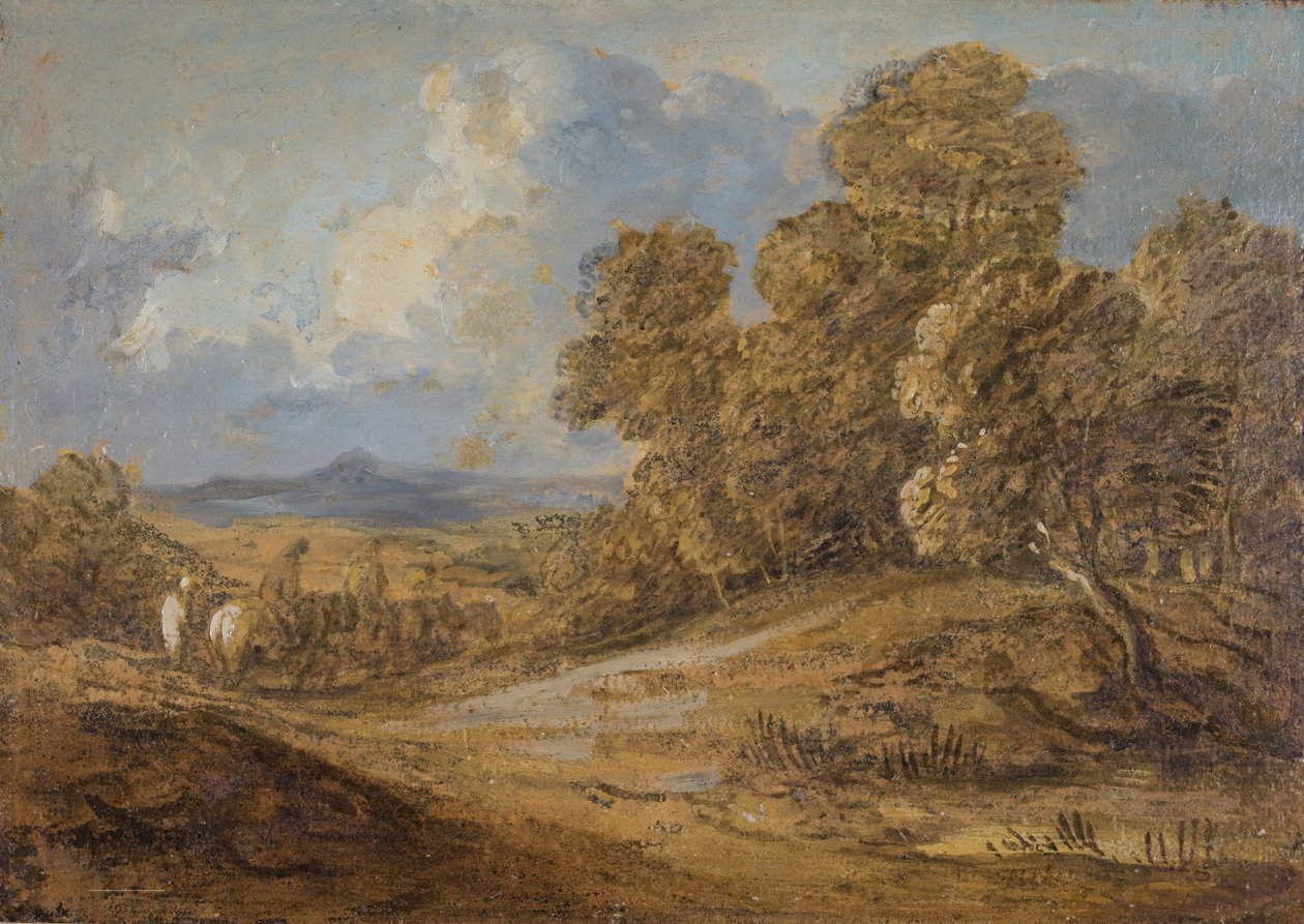 Zalesiony krajobraz z postaciami na koniu, 1785-1788. autorstwa Thomas Gainsborough