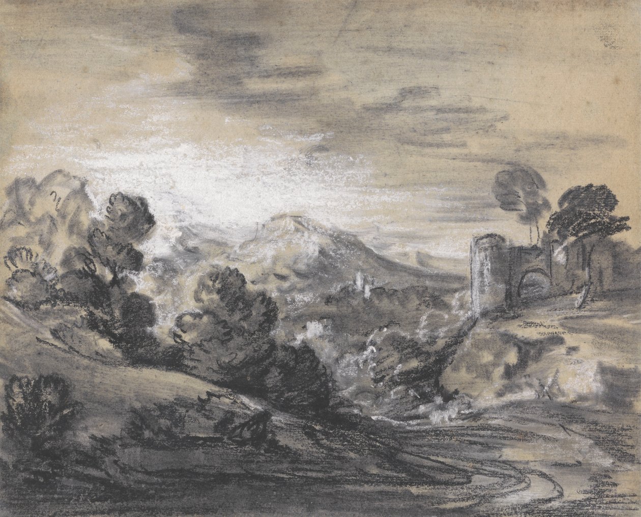 Zalesiony krajobraz z zamkiem autorstwa Thomas Gainsborough