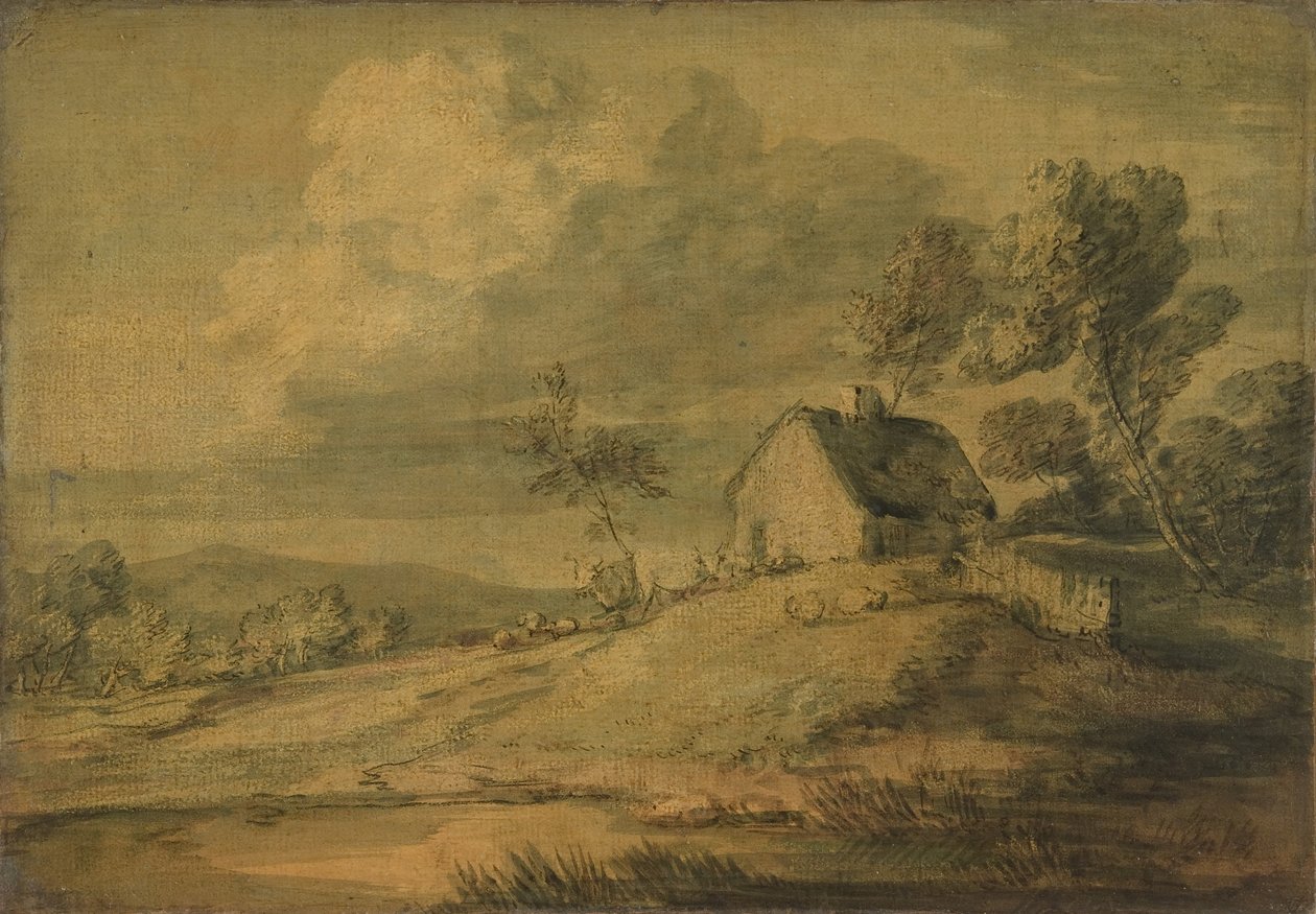 Zalesiony krajobraz z chatą, krowami i owcami, ca. 1770. autorstwa Thomas Gainsborough