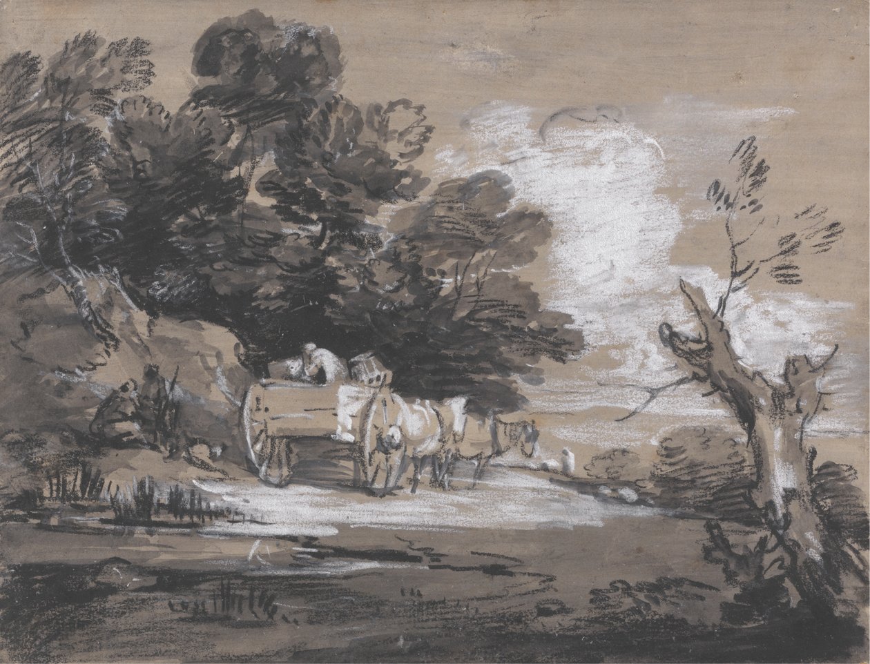 Zalesiony krajobraz z krajową furą i figurami autorstwa Thomas Gainsborough
