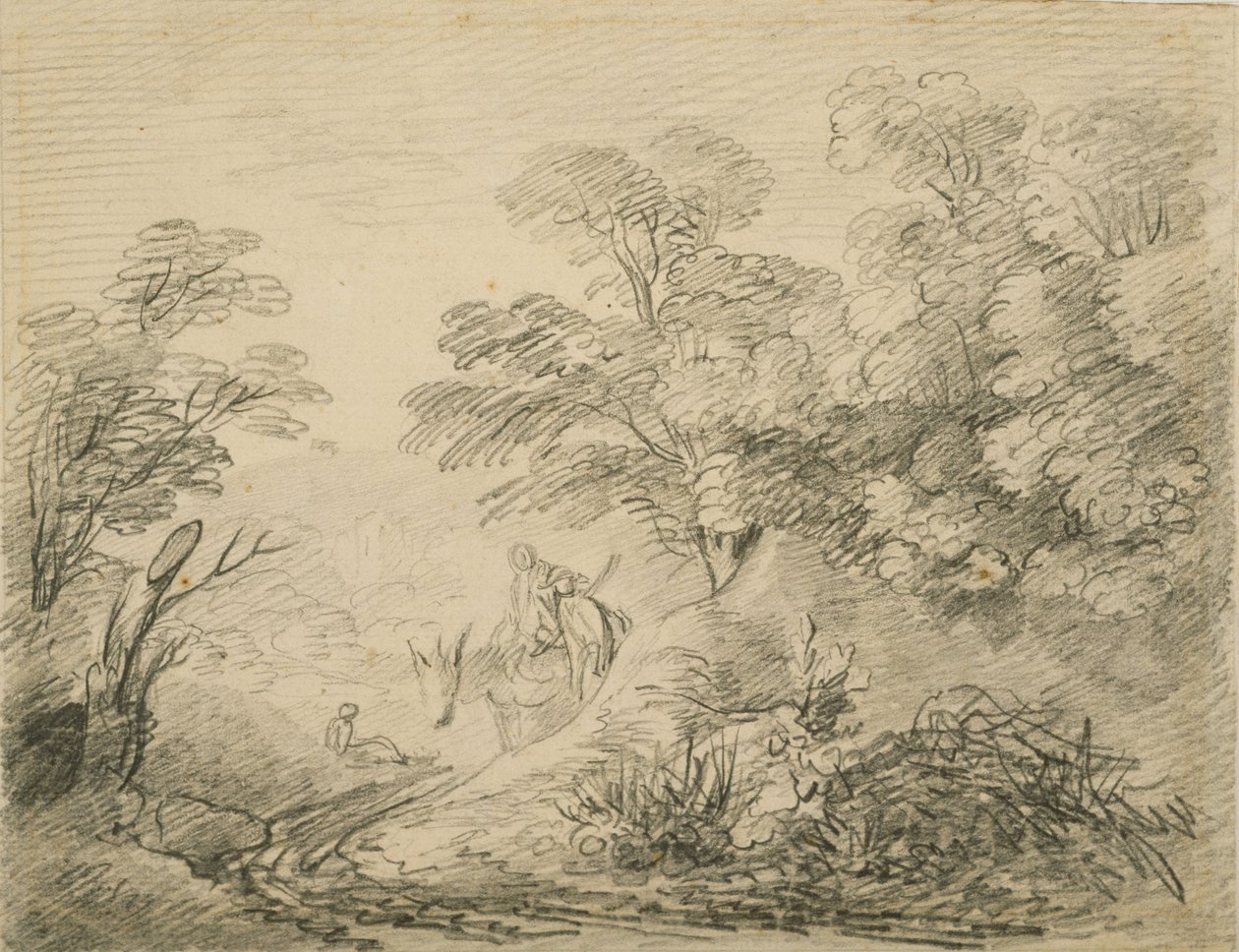 Pejzaż leśny z osłem i postaciami, ok. 1759 (grafit na papierze) autorstwa Thomas Gainsborough
