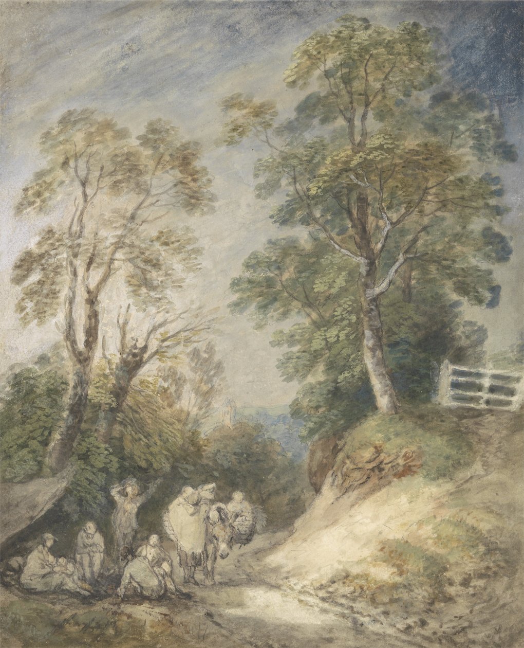 Zalesiony pejzaż z cygańskim obozowiskiem, ok. 1760-65 (akwarela i gwasz na ołówku i kredzie na papierze) autorstwa Thomas Gainsborough