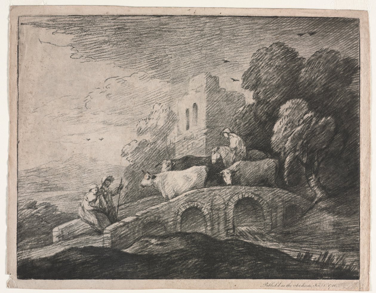 Zalesiony krajobraz z pasterzami prowadzącymi bydło, 1779-1780. autorstwa Thomas Gainsborough