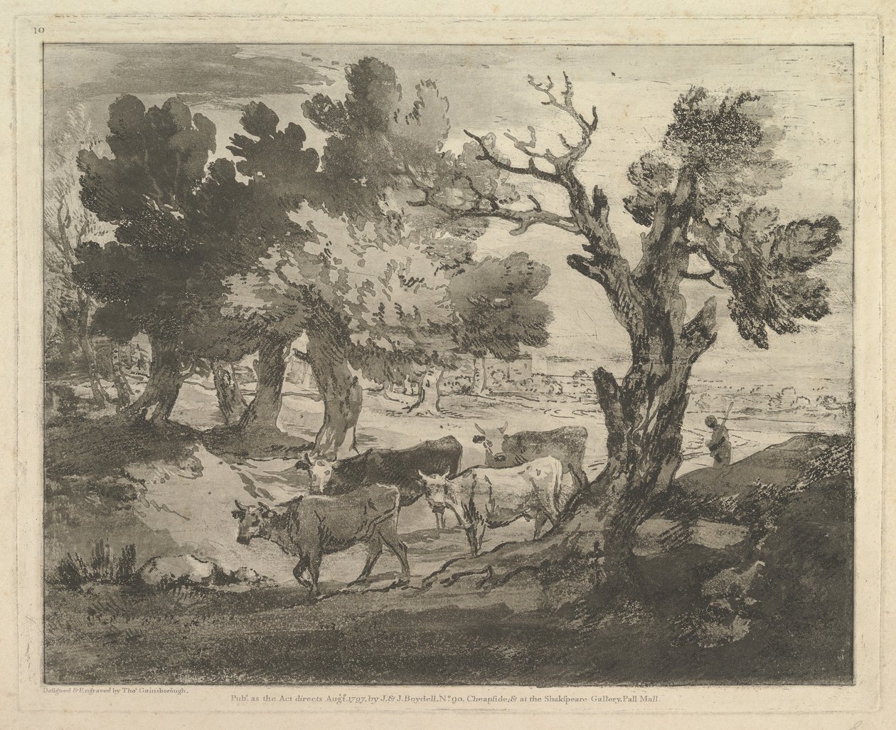 Zalesiony krajobraz z pasterzami i krowami, 1 sierpnia 1797. autorstwa Thomas Gainsborough