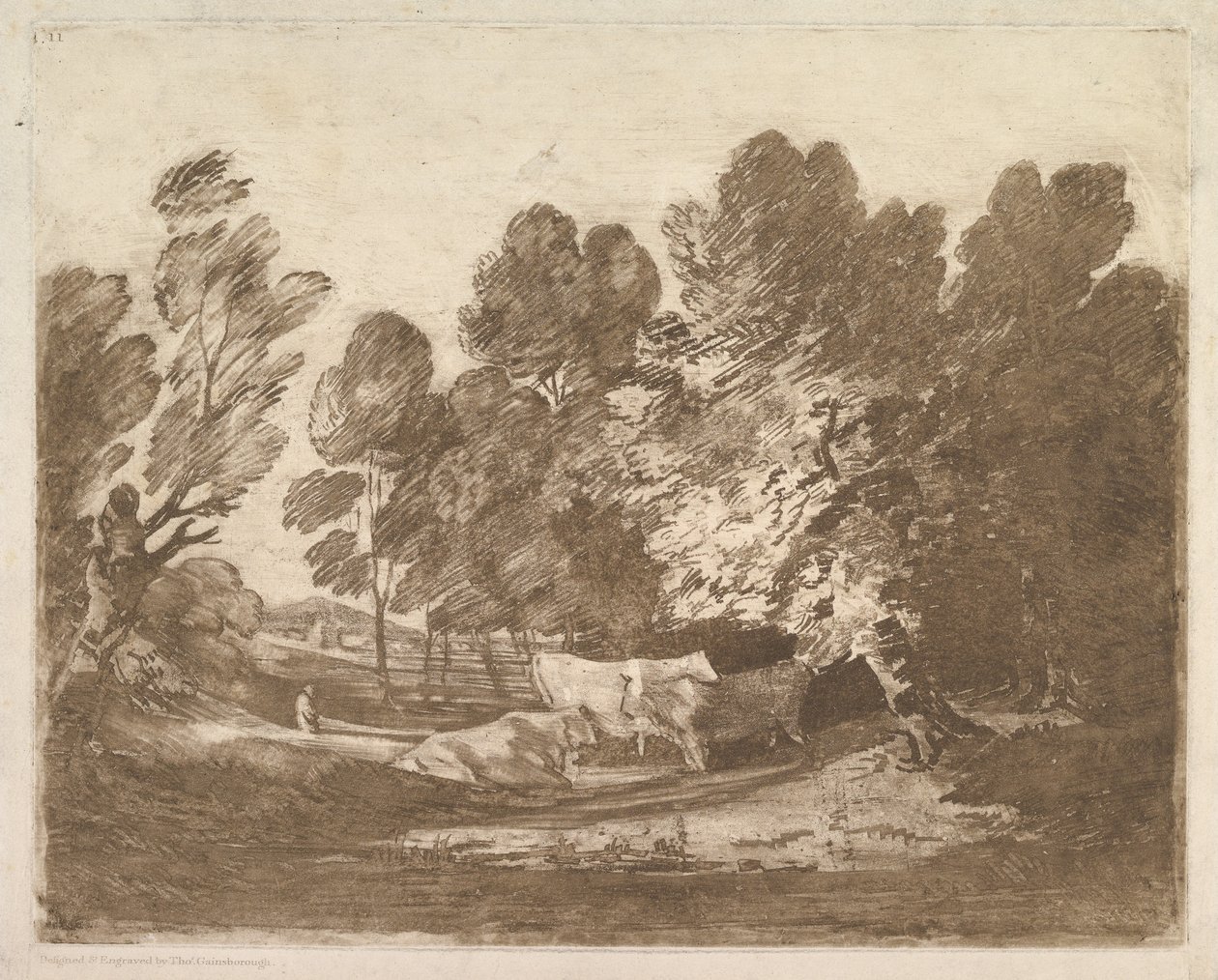 Zalesiony krajobraz z pasterzami i krowami, 1 sierpnia 1797. autorstwa Thomas Gainsborough