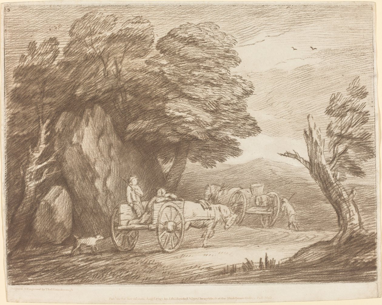 Zalesiony krajobraz z dwoma wiejskimi wózkami i postaciami autorstwa Thomas Gainsborough