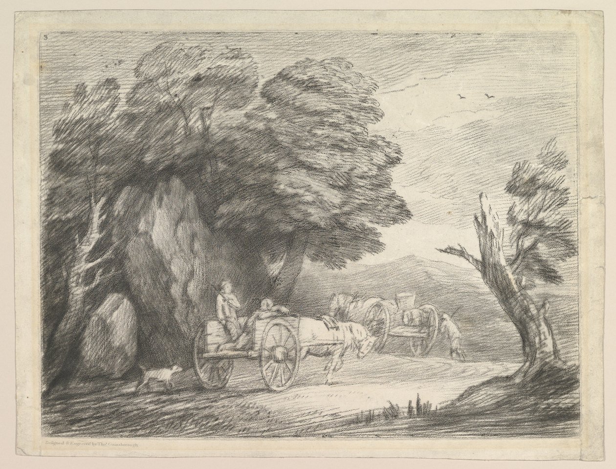 Zalesiony krajobraz z dwoma wiejskimi wozami i figurami, 1 sierpnia 1797. autorstwa Thomas Gainsborough