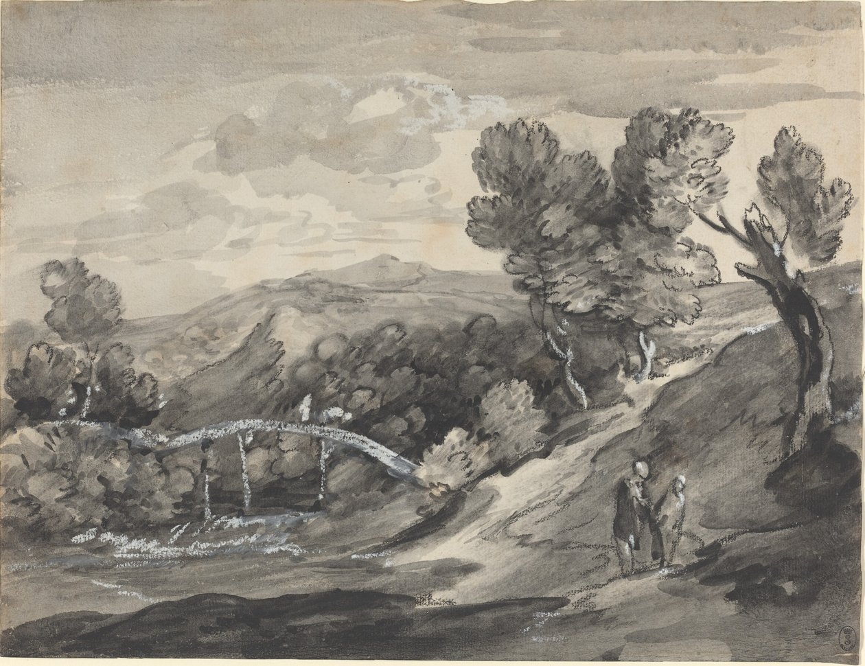 Zalesiony krajobraz wyżynny z mostem autorstwa Thomas Gainsborough
