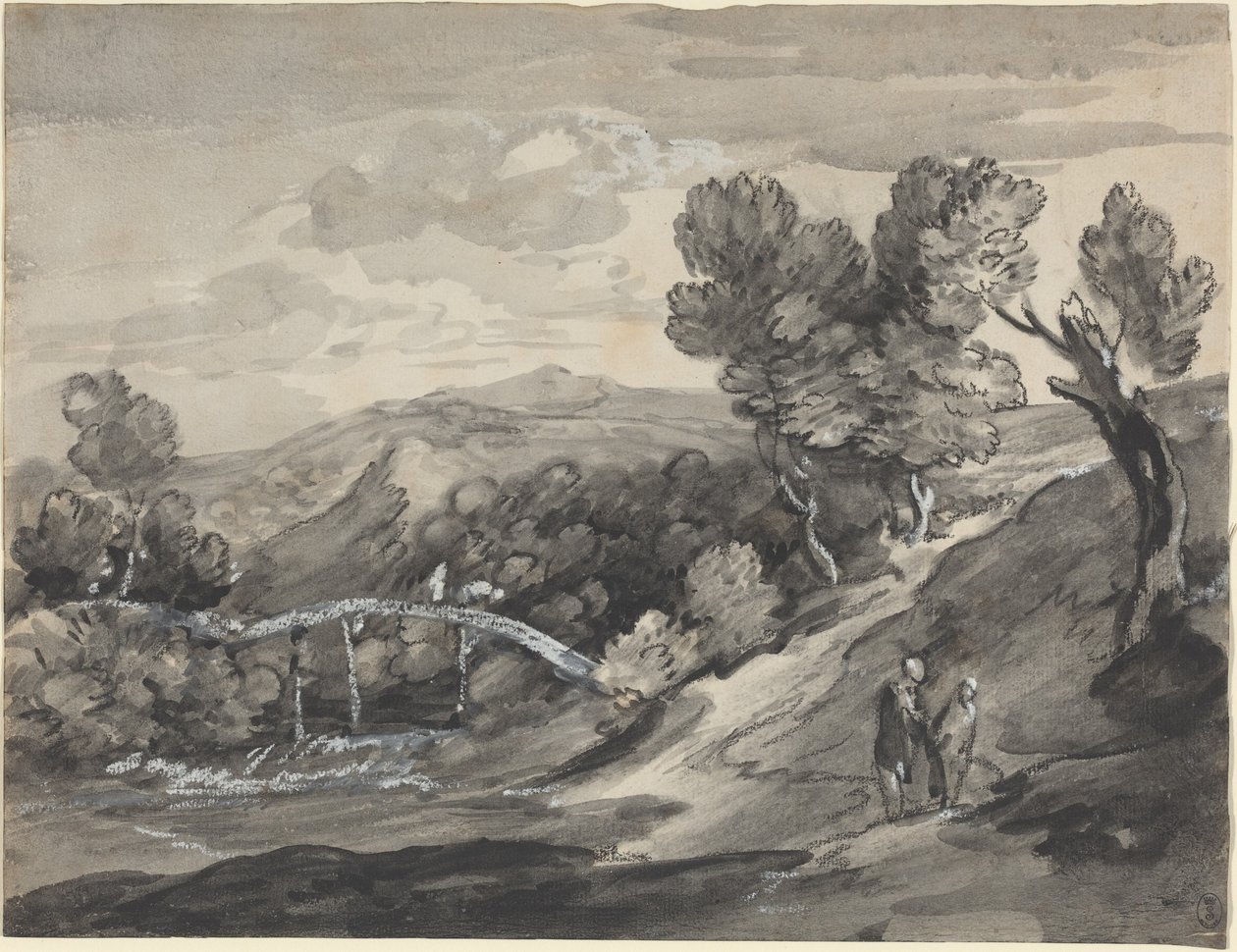 Zalesiony krajobraz wyżynny z mostem autorstwa Thomas Gainsborough