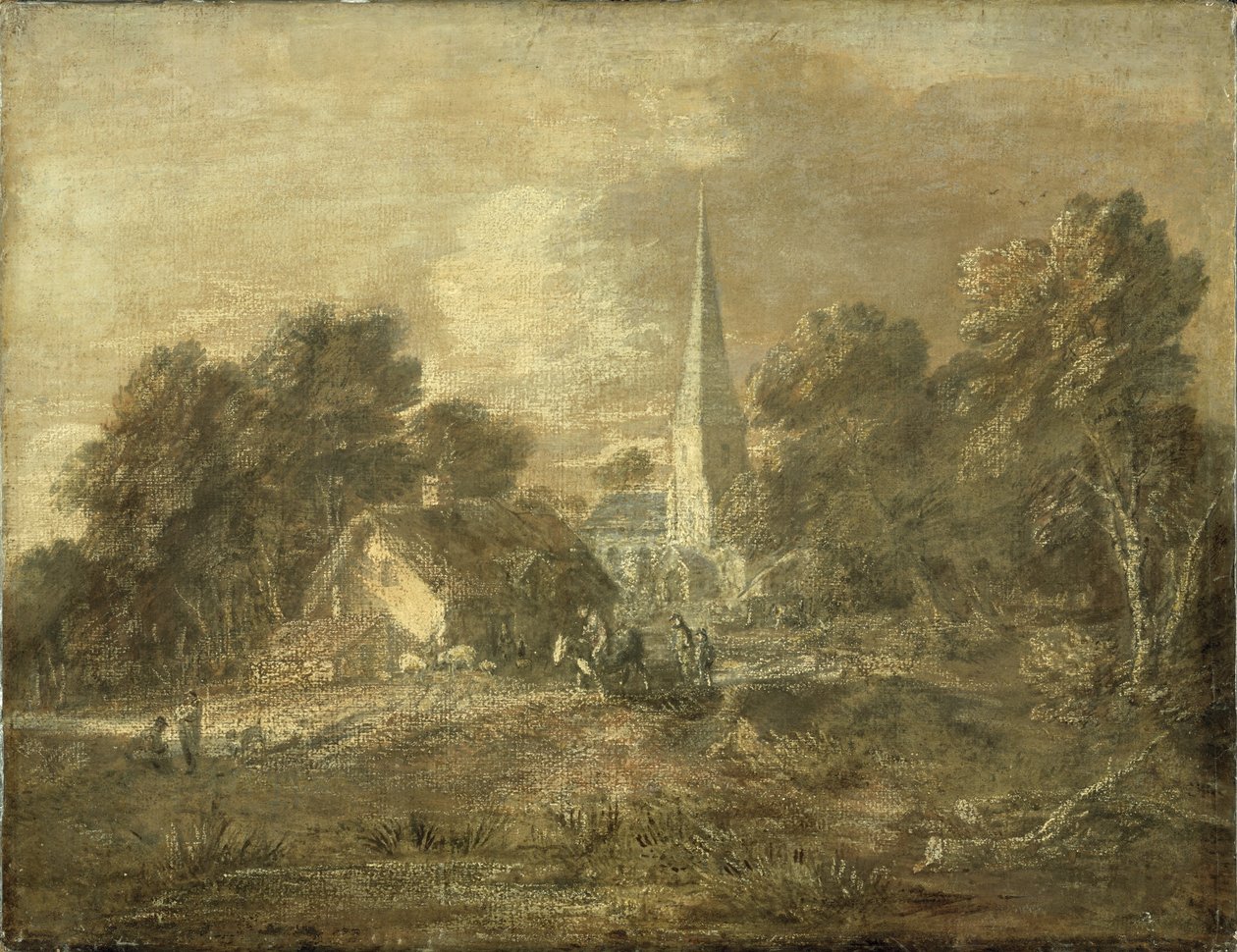 Zalesiony krajobraz ze sceną wiejską, początek 1770-72 autorstwa Thomas Gainsborough