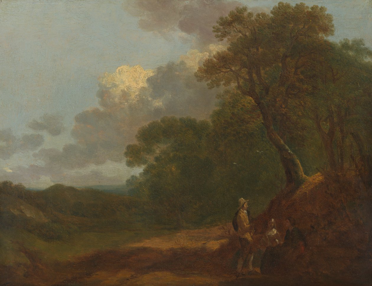 Zalesiony krajobraz z mężczyzną rozmawiającym z dwiema siedzącymi kobietami autorstwa Thomas Gainsborough RA