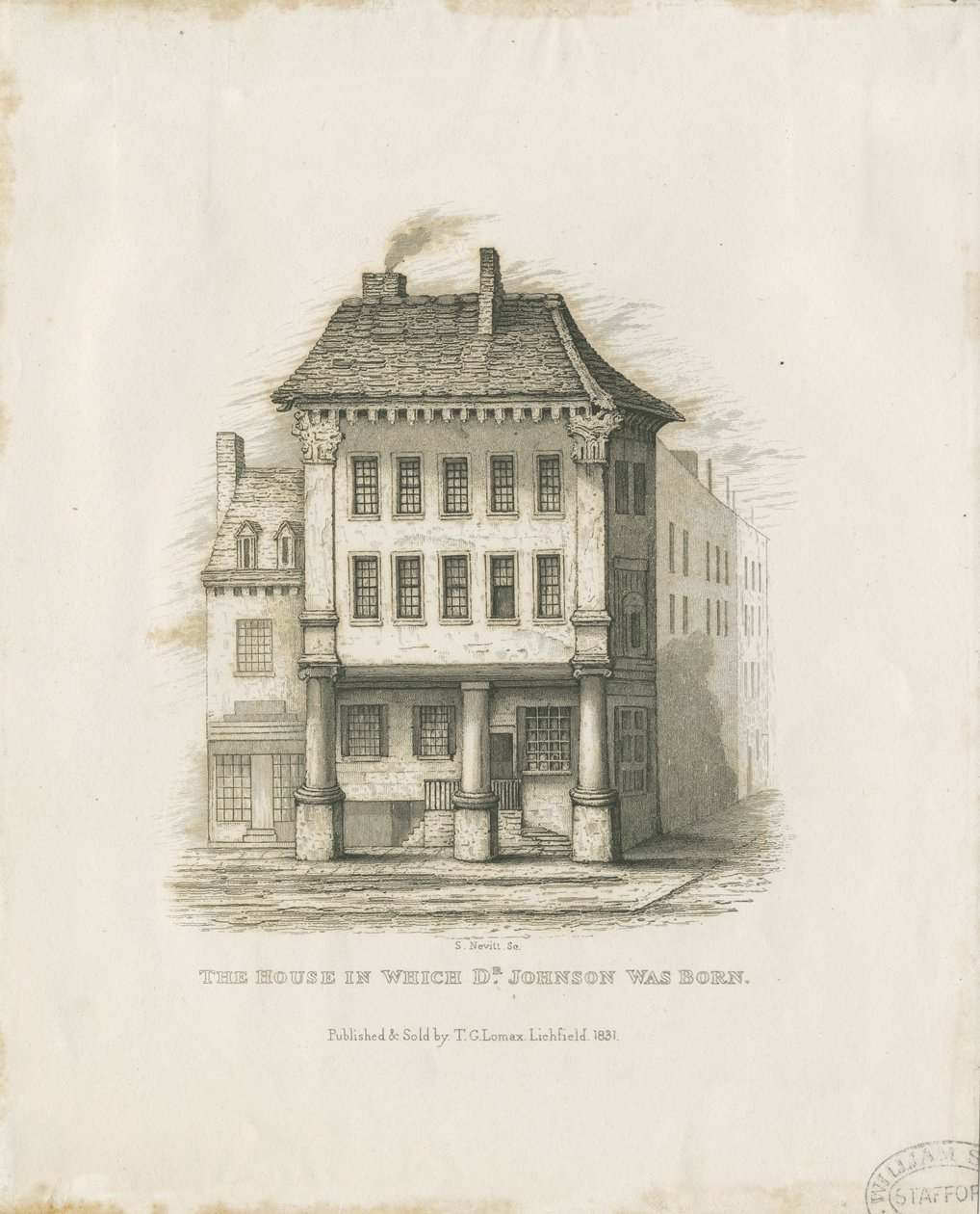 Lichfield - Miejsce urodzenia dr Johnsona: grawerowanie (winietowane), nd [c 1831] (druk) autorstwa Thomas George Lomax