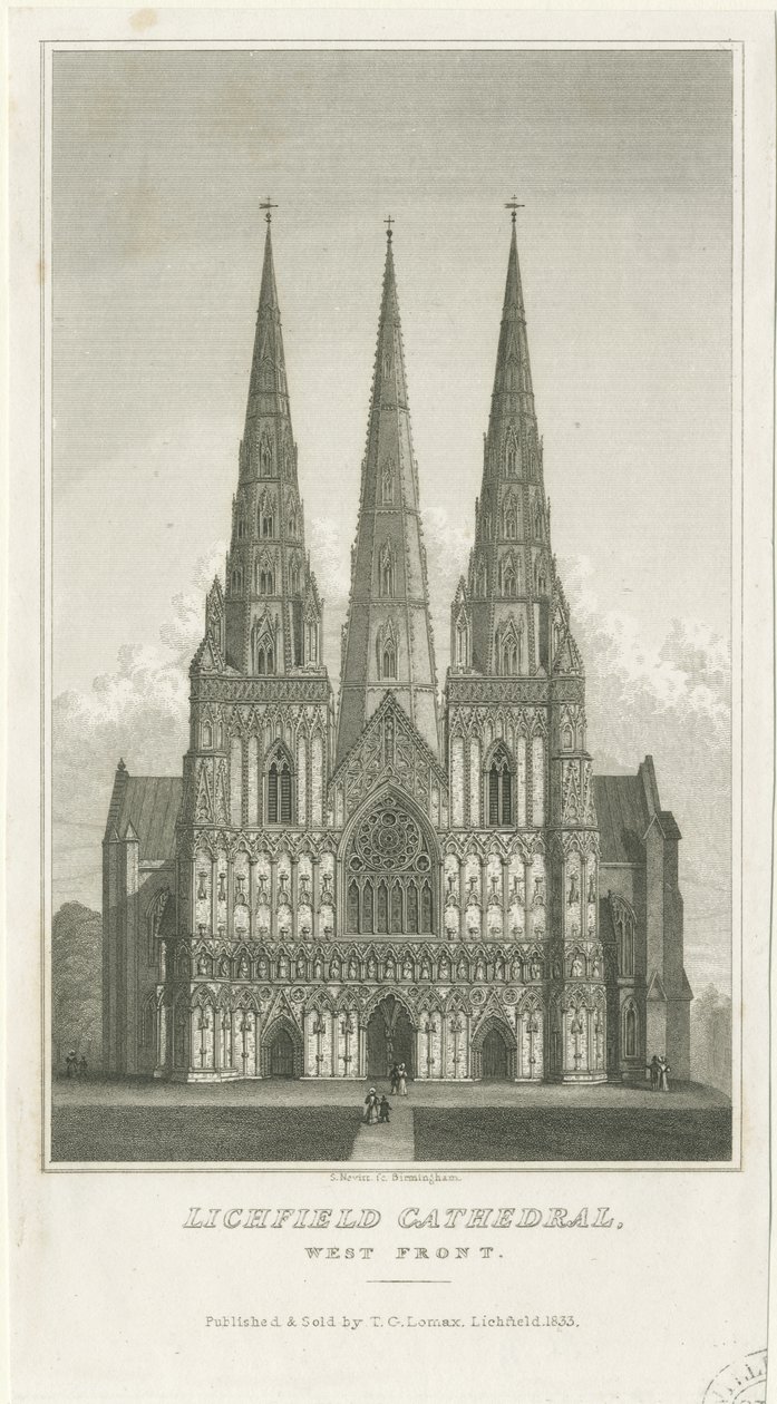 Katedra w Lichfield - Front Zachodni: grawerowanie, bd [c 1833] (druk) autorstwa Thomas George Lomax