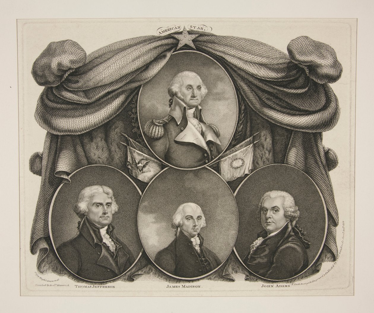 (Waszyngton) Thomas Jefferson. - Jamesa Madisona. - John Adams autorstwa Thomas Gimbrede