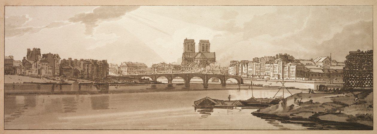 Wybór dwudziestu najbardziej malowniczych widoków w Paryżu: Widok na Pont de la Tournelle..., 1802. autorstwa Thomas Girtin