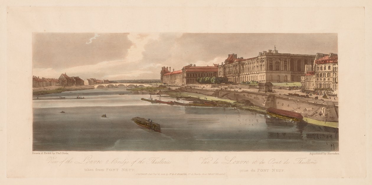 Wybór dwudziestu najbardziej malowniczych widoków w Paryżu: Widok na Luwr i most Thuilleries zaczerpnięty z Pont Neuf autorstwa Thomas Girtin