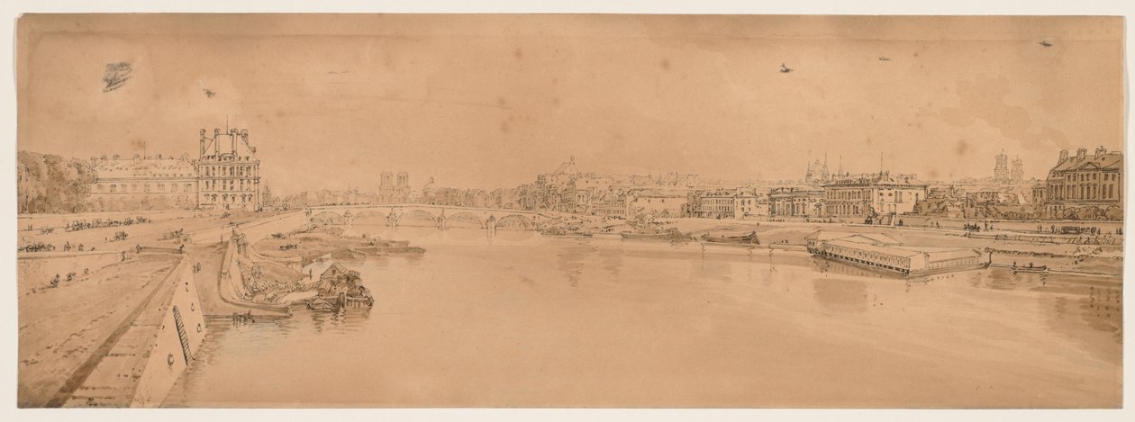 Wybór dwudziestu najbardziej malowniczych widoków w Paryżu: widok na Tuileries i most z Pont de la Concorde autorstwa Thomas Girtin
