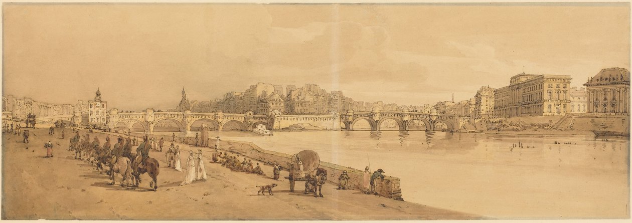 Widok na Pont Neuf, Mennicę itp.: tabl. 8 autorstwa Thomas Girtin