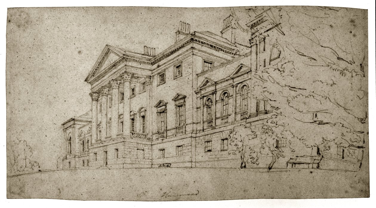 Harewood House, Yorkshire, ok. 1798 (grafit na fakturowanym papierze tkanym) autorstwa Thomas Girtin