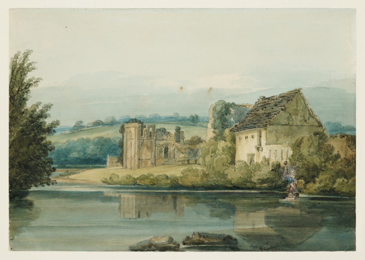 Opactwo św. Agaty, Richmond, Yorkshire, ok. 1797 r. (akwarela, gwasz, tusz, guma arabska i ołówek na papierze) autorstwa Thomas Girtin