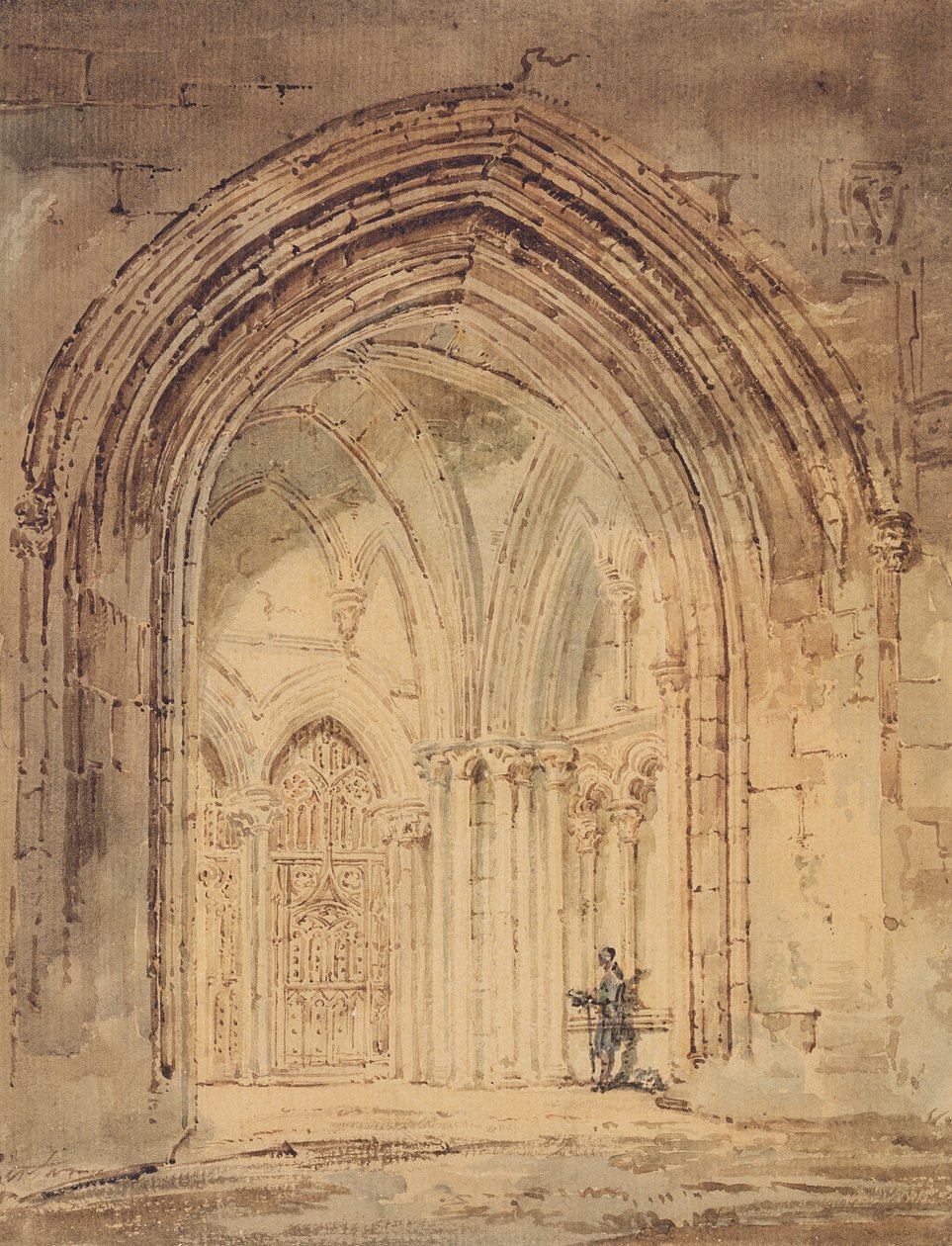 Katedra św. Albana, Hertfordshire, ok. 1797 (toaleta, długopis i brązowy tusz na papierze) autorstwa Thomas Girtin