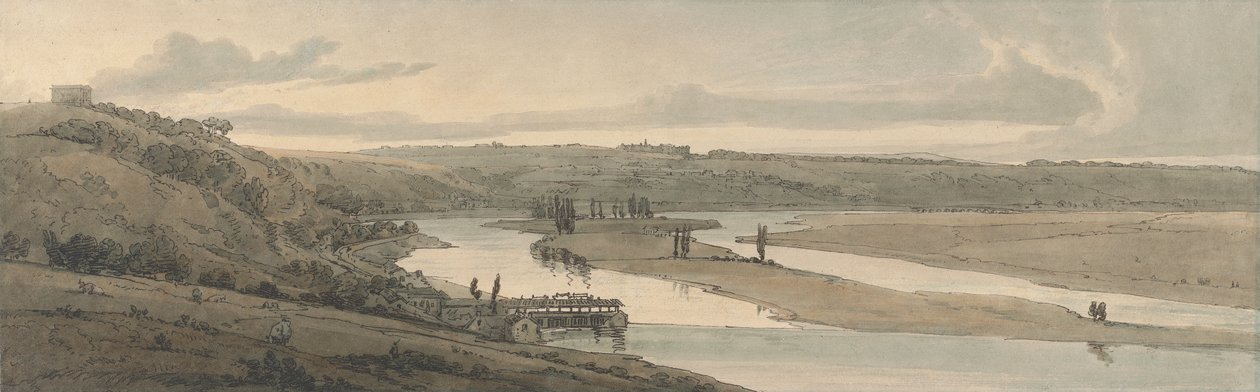 O Waterworks em Marly e St. Germain-en-Laye visto à distância autorstwa Thomas Girtin