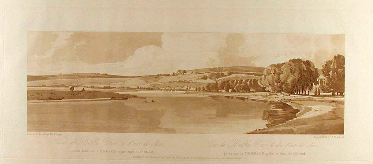 Blick auf Belle Vue & Pont du Sève von der Terrasse in der Nähe von Pont du St. Cloud autorstwa Thomas Girtin