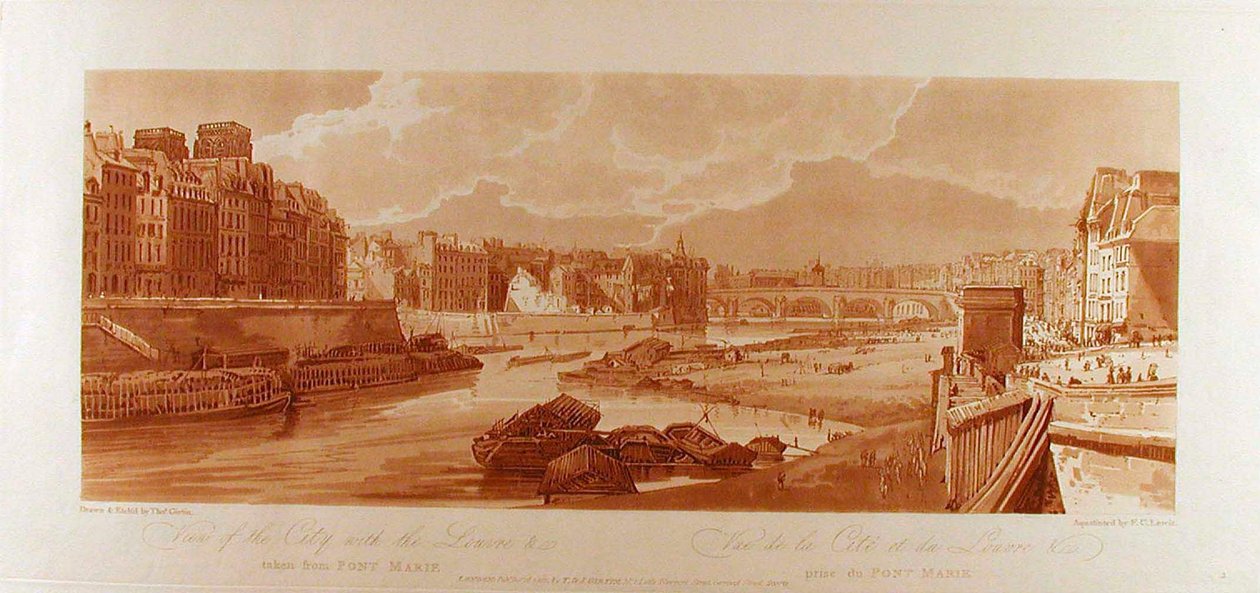 Ansicht der Stadt mit dem Louvre &c vom Pont-Marie aus gesehen autorstwa Thomas Girtin