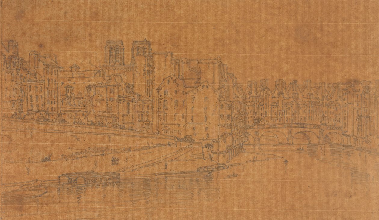Widok na Pont St.Michel, zaczerpnięty z Pont Neuf, 1803 (studium do tablicy 4 z Widoków w Paryżu) autorstwa Thomas Girtin