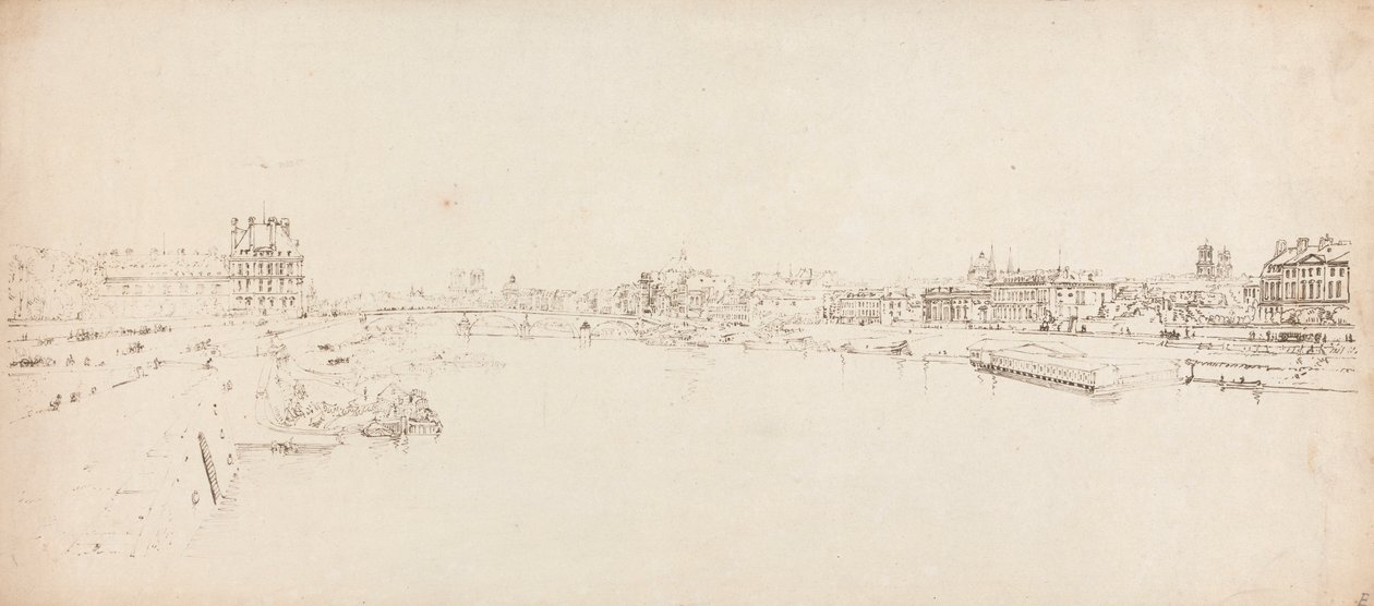 Widok na Tuileries i most zaczerpnięty z Pont de la Concorde autorstwa Thomas Girtin