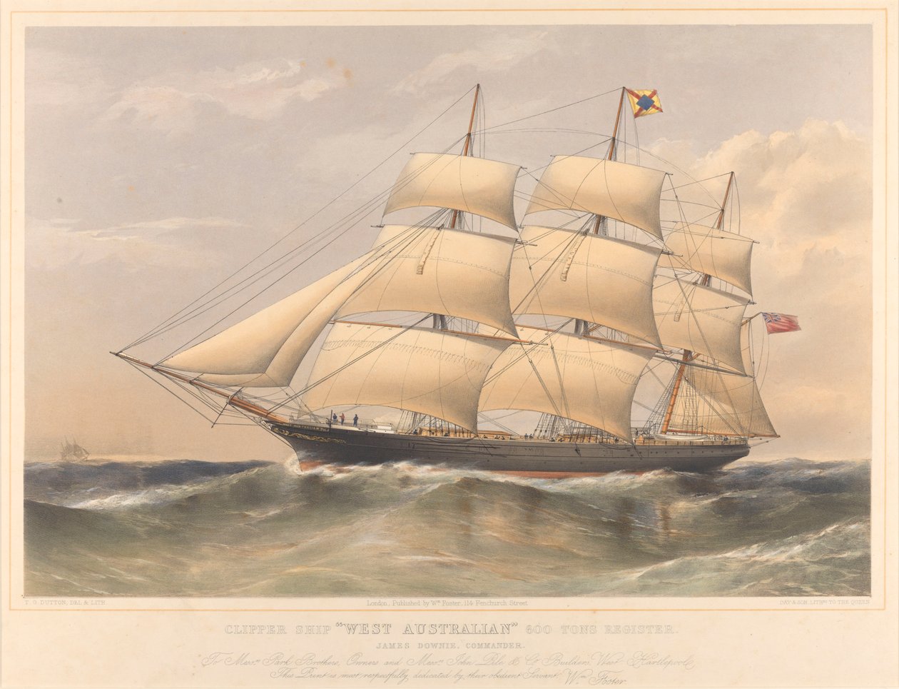 Rejestr 600-tonowego klipera zachodnioaustralijskiego, ok. 1857-60 (litografia, kolorowana) autorstwa Thomas Goldsworth Dutton