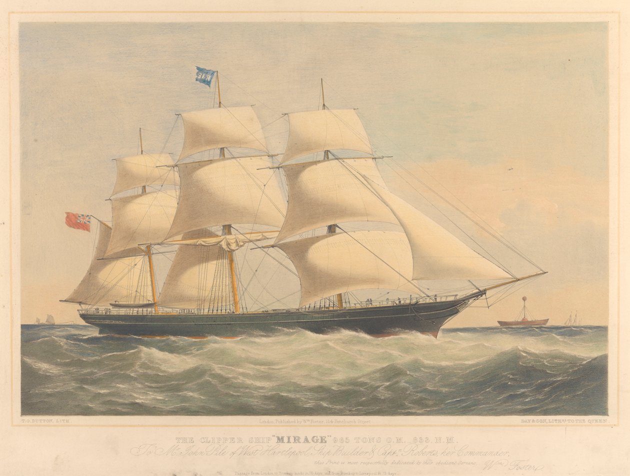 Kliper Mirage, 965 ton, ok. 1853-57 (litografia, kolorowana) autorstwa Thomas Goldsworth Dutton