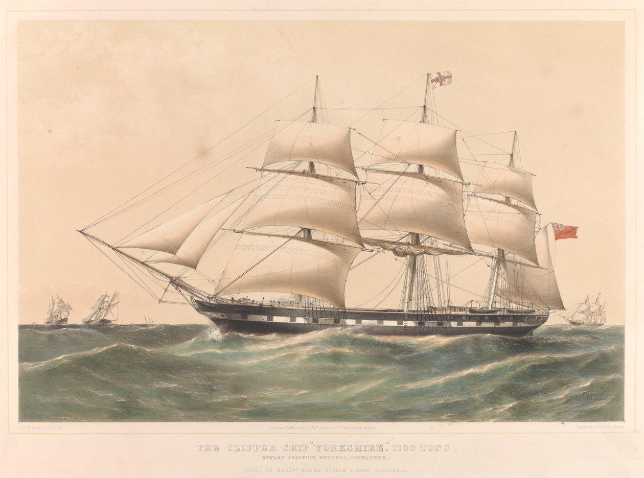 Kliper Yorkshire 1100 ton, ok. 1857-60 (litografia kolorowana) autorstwa Thomas Goldsworth Dutton