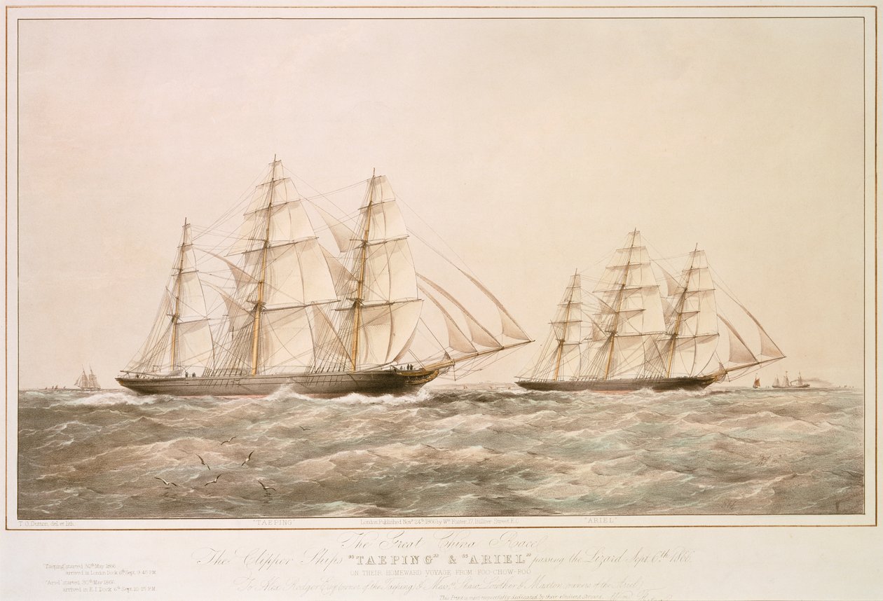 The Great China Race: statki Clipper "Taeping" i "Ariel" mijają Lizard 6 września 1866 r. podczas podróży powrotnej z Foo-Chow-Foo. autorstwa Thomas Goldsworth Dutton