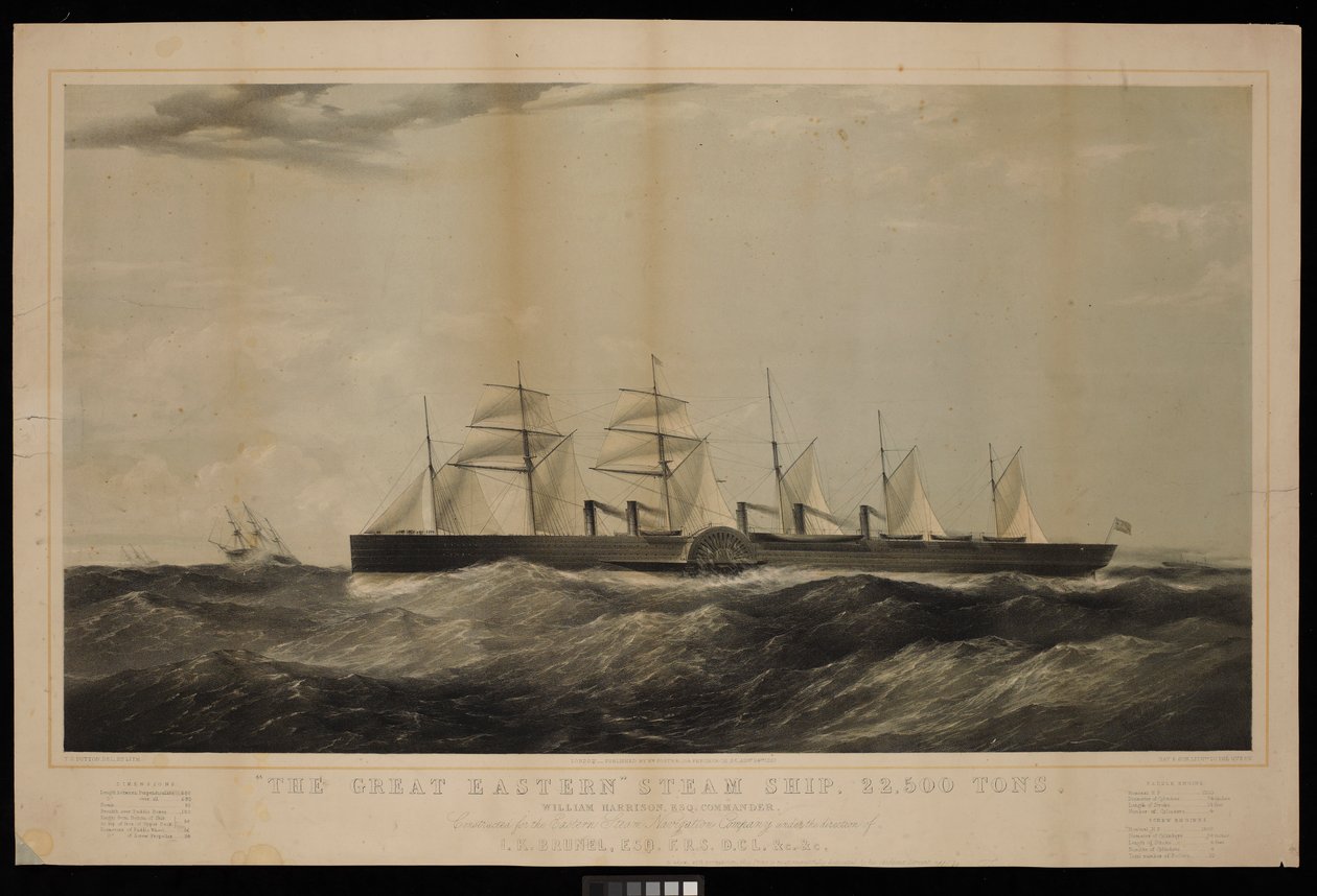 Wielki Wschodni Statek Parowy... William Harrison, Esq, dowódca, zbudowany dla Eastern Steam Navigation Company pod kierownictwem I K Brunela... autorstwa Thomas Goldsworth Dutton