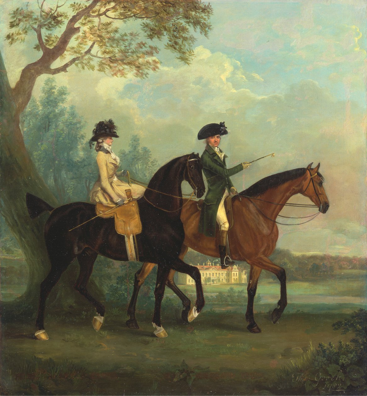 Marcia Pitt i jej brat George Pitt, późniejszy drugi baron Rivers, jazda w parku w Stratfield Saye House, Hampshire autorstwa Thomas Gooch