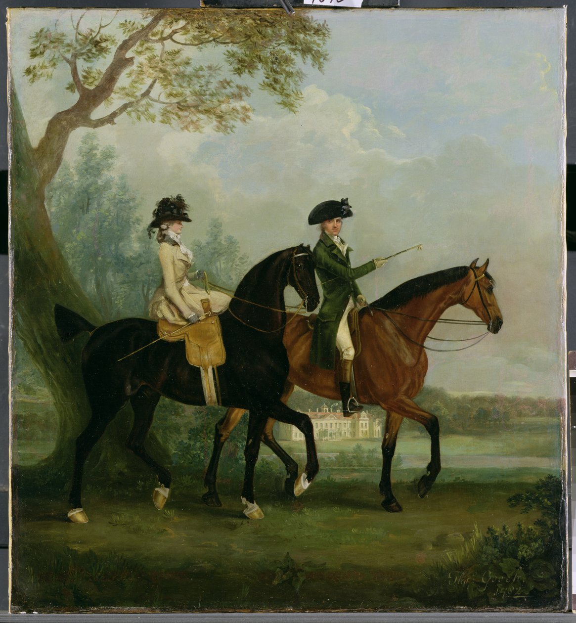 Hon. Marcia Pitt jedzie ze swoim bratem Hon. George Pitt (później 2. Lord Rivers) w parku Stratfield Saye House, 1782 autorstwa Thomas Gooch