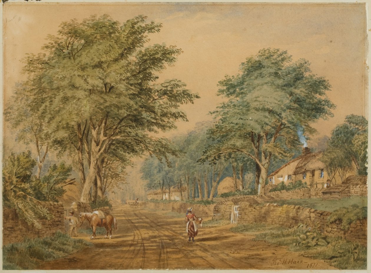 Etal, Northumberland (kolorystyka i akwarela na papierze) autorstwa Thomas H. Hair