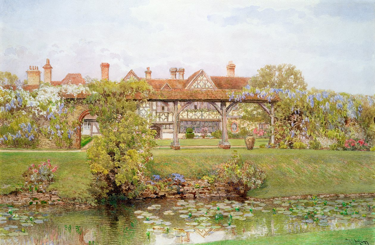 Great Tangley Manor, Surrey, z Lily Pond i krytym spacerem autorstwa Thomas H. Hunn