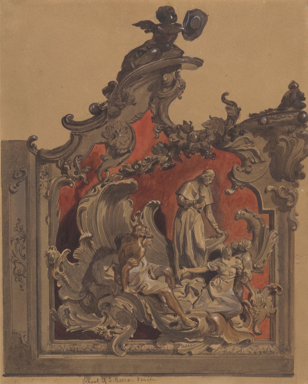 Szkoła św. Rocco, Wenecja, Studium zakrzywionej dekoracji autorstwa Thomas Hartley Cromek