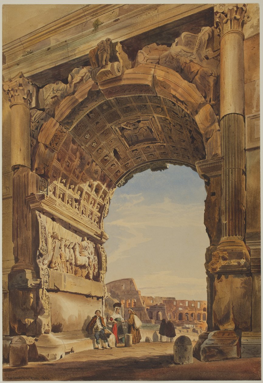 Łuk Tytusa i Koloseum, Rzym, 1846. autorstwa Thomas Hartley Cromek