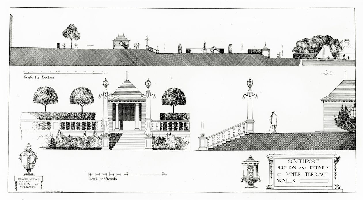 Southport: Section and Details of Upper Terrace and Walls, z „Studies in Town Planning” Thomasa Mawsona, opublikowanych w 1911 r. autorstwa Thomas Hayton Mawson